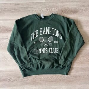 The Hamptons Tennis Club Sweatshirt Forest Green Graphic Crewneck Large